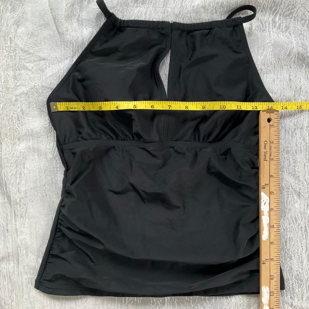 Black High Neck Keyhole Tankini Top Ruched Sides Adjustable Straps Size 17-18Y - Picture 5 of 7